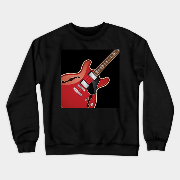 Hollow-body Red Guitar Design, Artwork, Vector, Graphic Crewneck Sweatshirt by xcsdesign